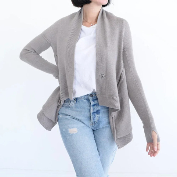 Lululemon Yoga Wrap  it Up100% Merino Wool Sweater Cardigan High Low Hem 4 - Picture 1 of 12